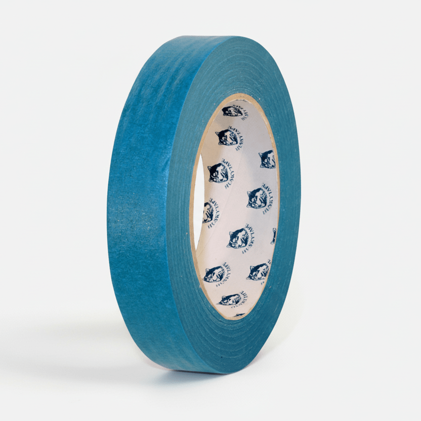 Roll of blue masking tape, 25mm wide Roll of blue masking tape, 25mm wide