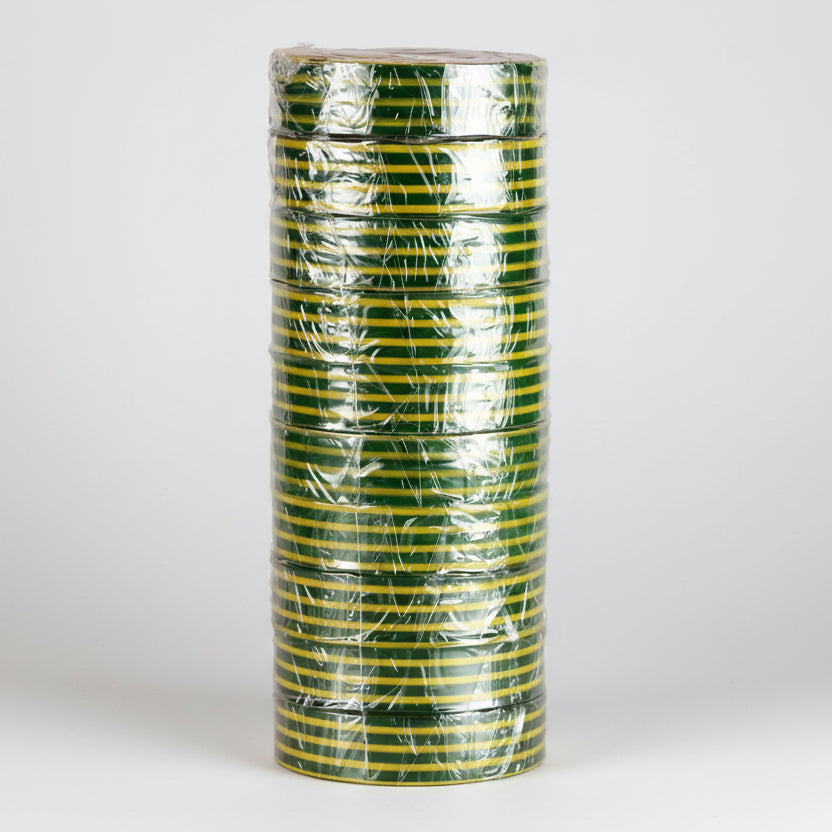 Roll of green and yellow striped electrical tape on a white background Roll of green and yellow striped electrical tape on a white background