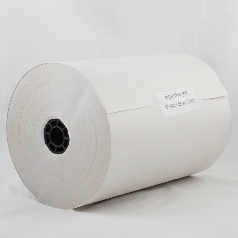 Roll of newsprint paper, 305mm x 500m Roll of newsprint paper, 305mm x 500m