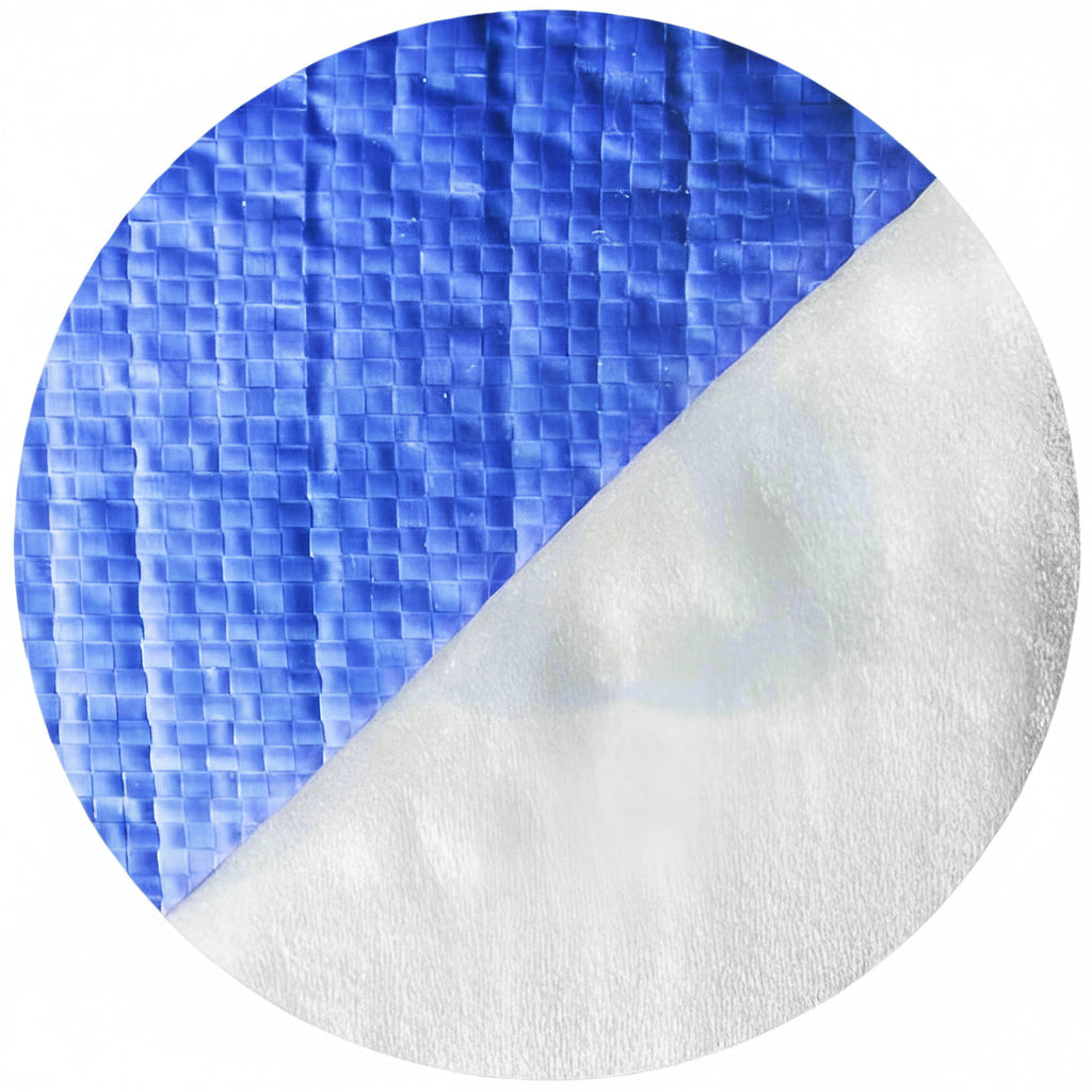 Close-up of blue woven plastic and white foam Close-up of blue woven plastic and white foam