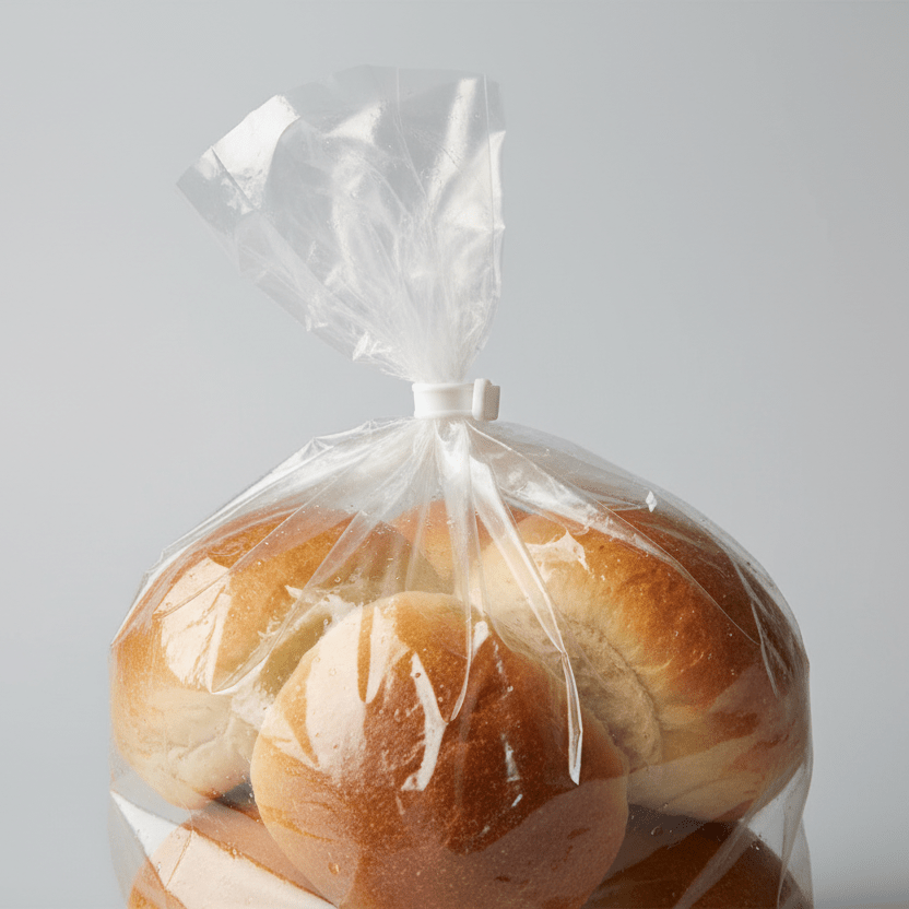 LDPE plastic bag containing bread rolls